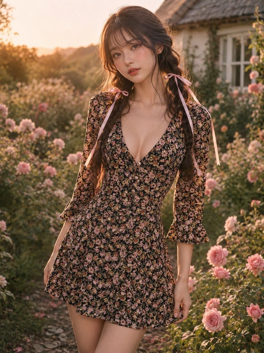 Free People Sunset Meadow cottagecore floaty floral shift mini dress